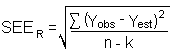 Equation for the standard error of estimate (SEE)